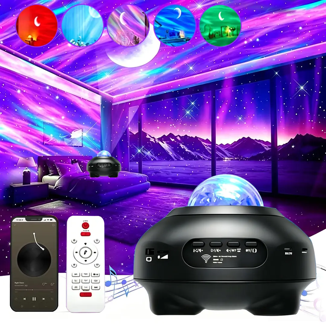 Plastic Black Dynamic Aurora Space Starry Sky Projector - Bluetooth Speaker, App-Phone Connectable, 48 Lighting Effects, Remote Control, Relaxing Ambient Audios, Gift Box-Included Home Decor, Celestial Birthday Gift for Teens