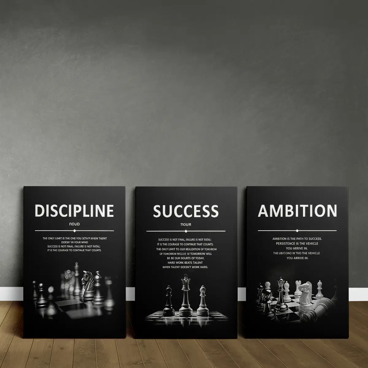 Woody 3-Piece Framed Wood Chess Wall Art Set - Custom Crafted, High-Resolution Glossy Waterproof Prints with Inspirational Quotes, Fade-Resistant, Precision-Detailed, Ready-to-Hang, Gift-Ready Home Office Decor, 4Th Of July, Father's Day