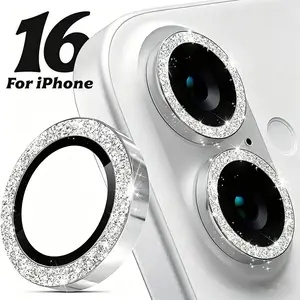 Luxury All-Around Phone Lens Protector Set (2 Pieces), Shiny Bling Metal & Tempered Glass Lens Covers, Compatible with iPhone 16 Plus