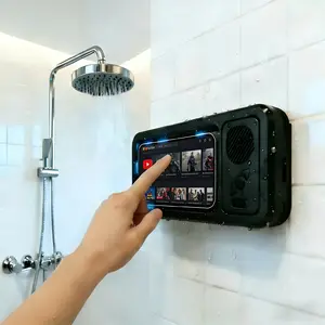 Waterproof Shower Phone Holder with BluetoothSpeaker,360° Rotating Anti-Fog Touchscreen WatchVideos,Listen to Music & Take Calls in Shower, Bathroom,Kitchen& Pool Smartphone Stand phone mount