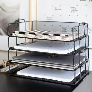 BLU MONACO Stackable Paper Tray - 4 Tier Stackable Letter Trays - Metal Mesh File Holder Organizer