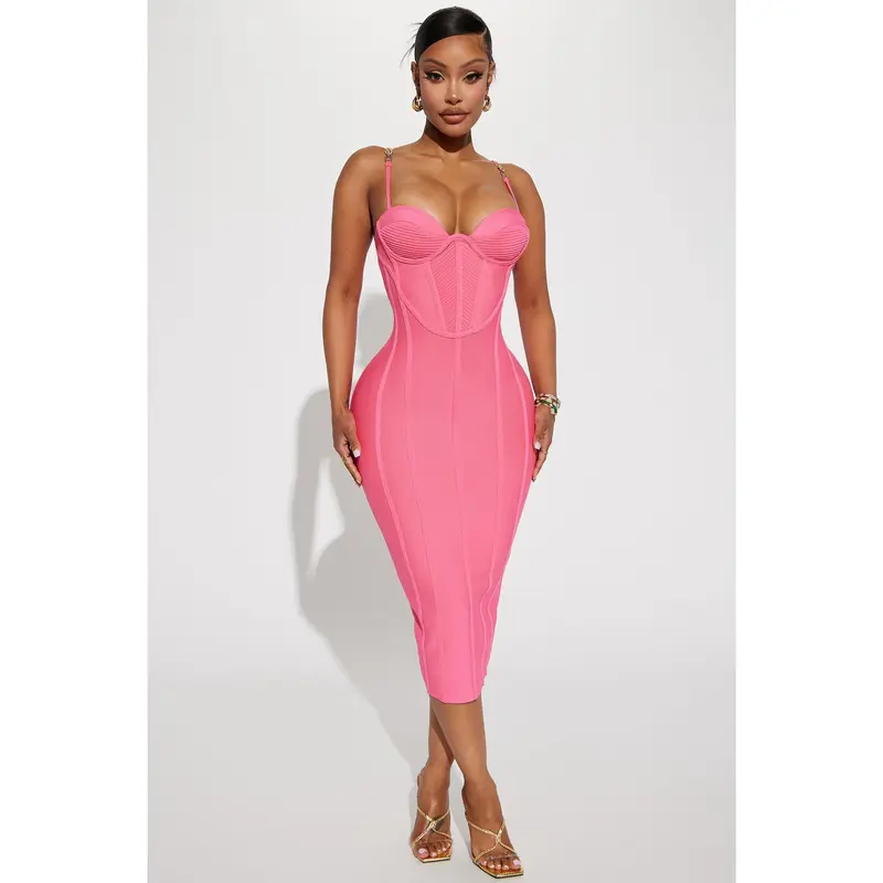strapless open back dress Pink Cotton Blend Tiered Maxi Dress – Mint Velvet main image 1