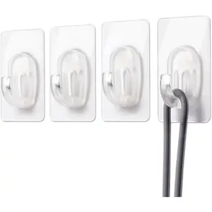 27 Pack Small Adhesive Wall Hooks, Clear Mini Hooks with Adhesive Strips,  Free Sticky Hooks for  Decorations,Lights and Cables