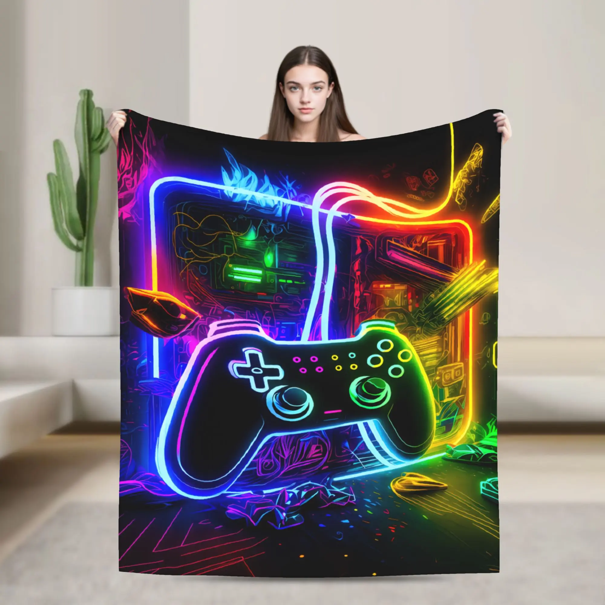 Funny Game Controller Flannel Throw Blanket,Cozy Gamer Blanket for Relaxing Gaming Nights,Soft Warm Blanket for Couch Bed Sofa,All Season Lightweight Travel Camping Blanket,Cute Gift for Gamers Kids Teens Adults summerwins