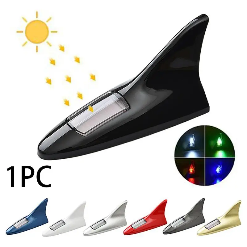 Universal LED Light Car Shark Fin Antenna Roof Tail Modification Light With Solar Car Antenna Driving Safety Warning Light Car Gadgets