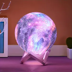 128 Colors Ball Moon Lamp | USB Plug-in LED Night Light with Wooden Bracket, Remote Control, Infrared Sensor, Modern Style, Suitable for Cafes, Shopping Malls and Other Places