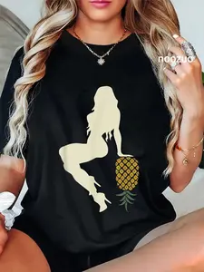 100% Cotton Swinger Couples Upside Down Pineapple Sexy Women Silhouette T-Shirt