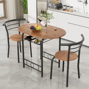 Dark Brown 3 Pieces Dining Set for 2 Small Kitchen Breakfast Table Set with Wooden Chairs