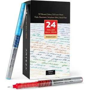Rollerball Pens Fine Point, Set of 24 Colored Pens with Liquid Ink, Extra Fine 0.5 mm  Tip Pen