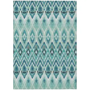Machine Washable Teal Rug - Indoor / Outdoor - Kids / Pet Friendly Southwest Print Rug