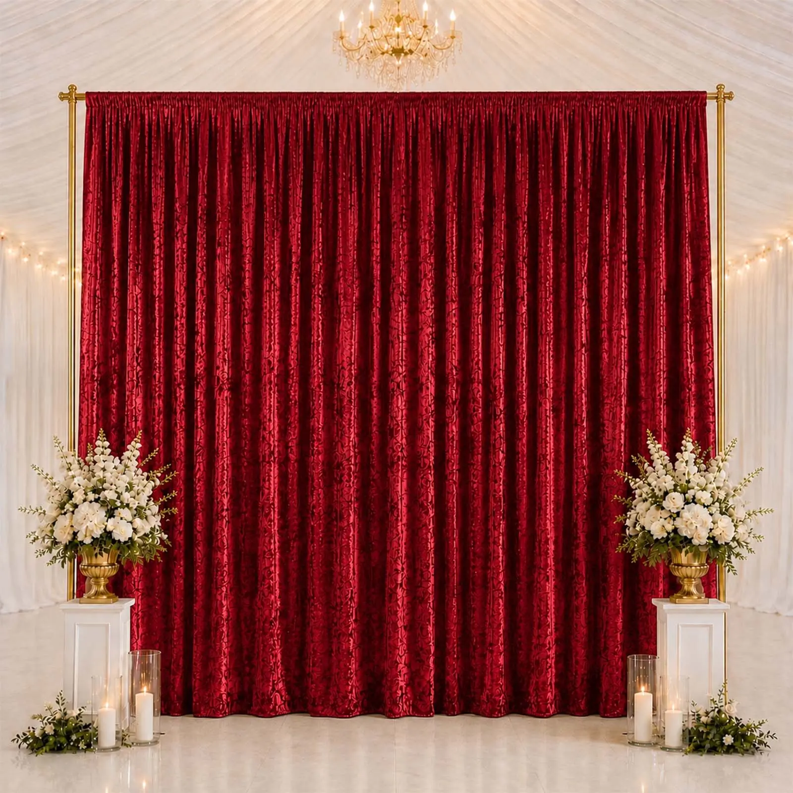 Red Premium Crushed Velvet Backdrop Curtain 10ft x 14ft – Stage Backdrop Panel & Event Drape with Rod Pocket, 70% Blackout