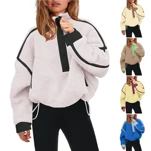 Tanming Women's Half-Zip Sherpa Fleece Pullover Sweatshirt - Nylon, Athletic, Lightweight, Minimalist Basic, Long Sleeve, Oversized, Soft Fuzzy Warm, with Pockets, Casual Fall Wear