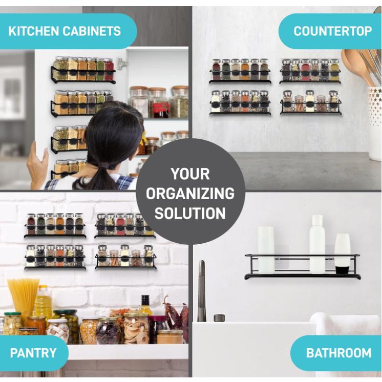 4 Pack  Spice Rack Organizer with Hooks for Refrigerator and Oven,  Kitchen Storage Essential Kitchen Tools