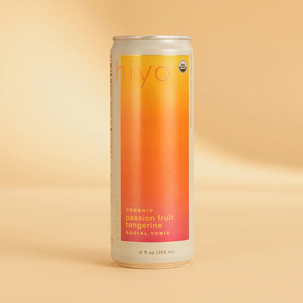 hiyo social tonics - passion fruit tangerine - non-alcoholic functional seltzers (12-pack)