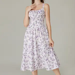 【Valentine's Day Limited】Grace Karin Women's Floral Midi Dress Corset Sundresses 2026 Summer Spring Vacation Milkmaid Dresses