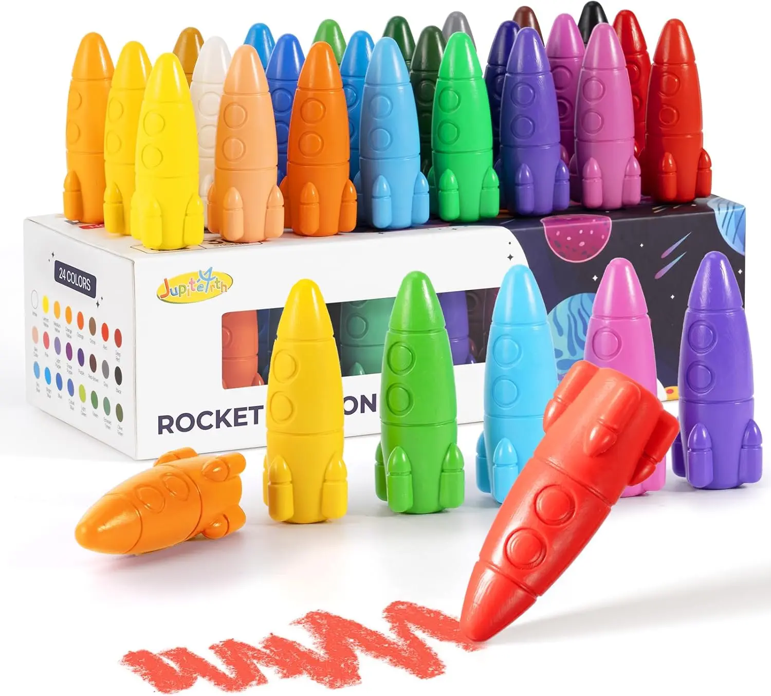 24 Colors Crayons for Toddlers, Non-Toxic Washable Rocket Crayons, Easy-to-Hold Coloring Gifts & Mess-Free Art Supplies for Little Hands Creative Craft Kit Colorful Art Markers Set Crafting Kit