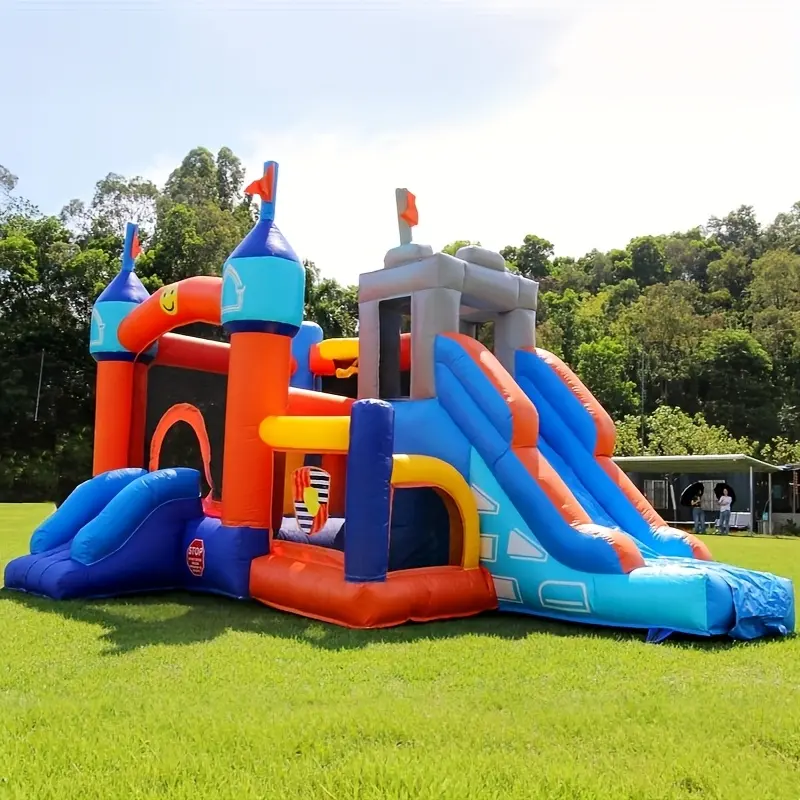16-foot Long Commercial-Grade Inflatable Bounce House Trampoline, Heavy-Duty PVC Material - Includes Dual Slides, Ball Pit, Basketball Hoop, Obstacle Area - Large Trampoline for Adults, Outdoor Party Pool, Suitable for Backyard and Indoor Use