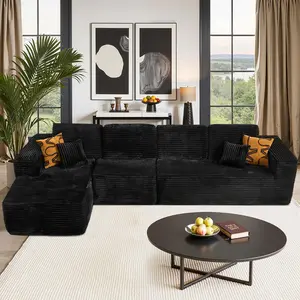 Sectional Cloud Couch for Living Room, Modular Floor Sofa with Plush Corduroy, No Assembly Required, Big Comfy Couches Set with Fluffy Memory Foam, Stupendous L Shaped Sofas with Chaise