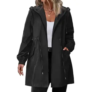's Rain Jacket Plus Size Long Raincoat Lightweight Hooded Windbreaker Waterproof Jackets with Pockets