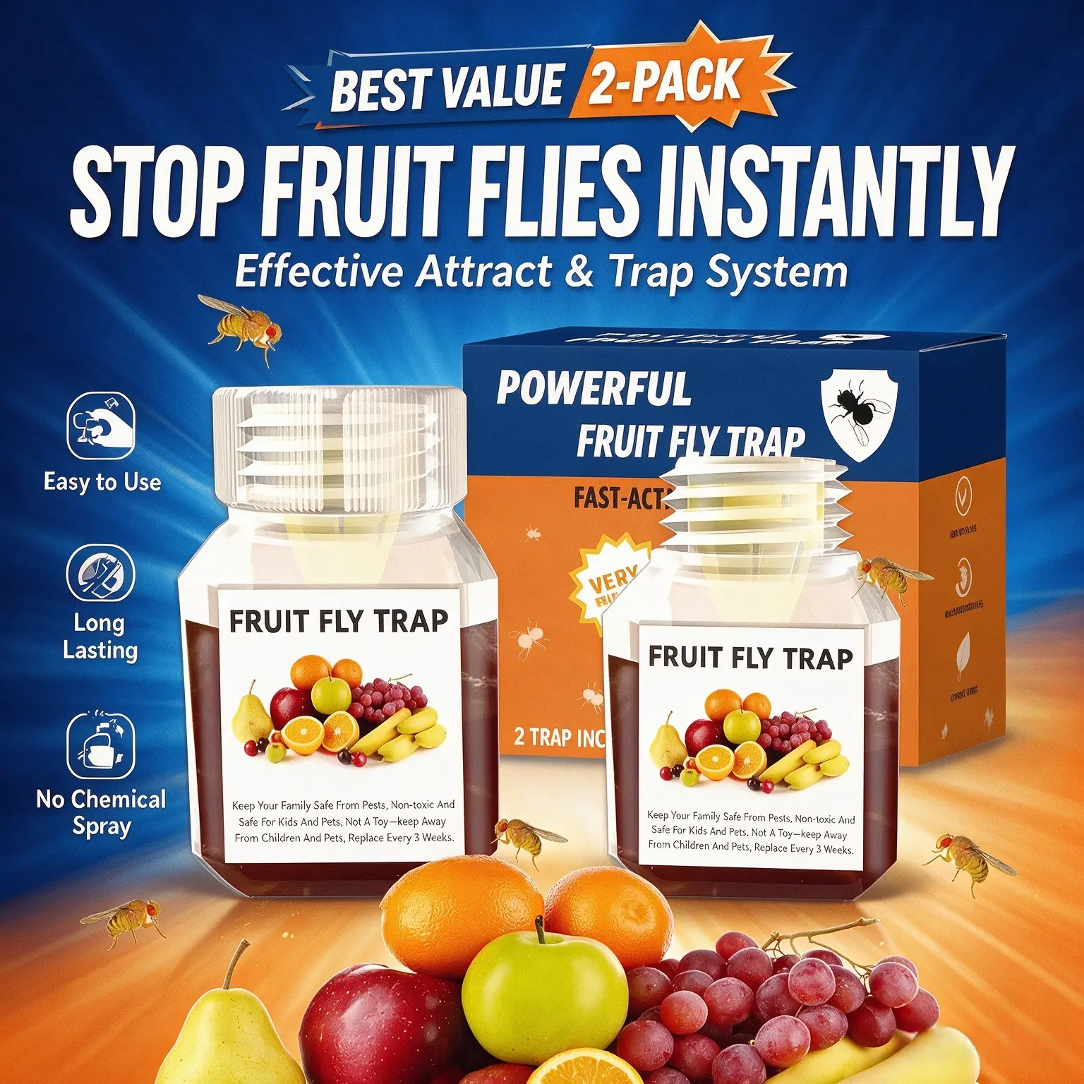 2-Pack Indoor Insect Trap Box - Naturally Derived, Chemical-Free Safe Residential Pest Control Solution for Mosquitoes & Flies