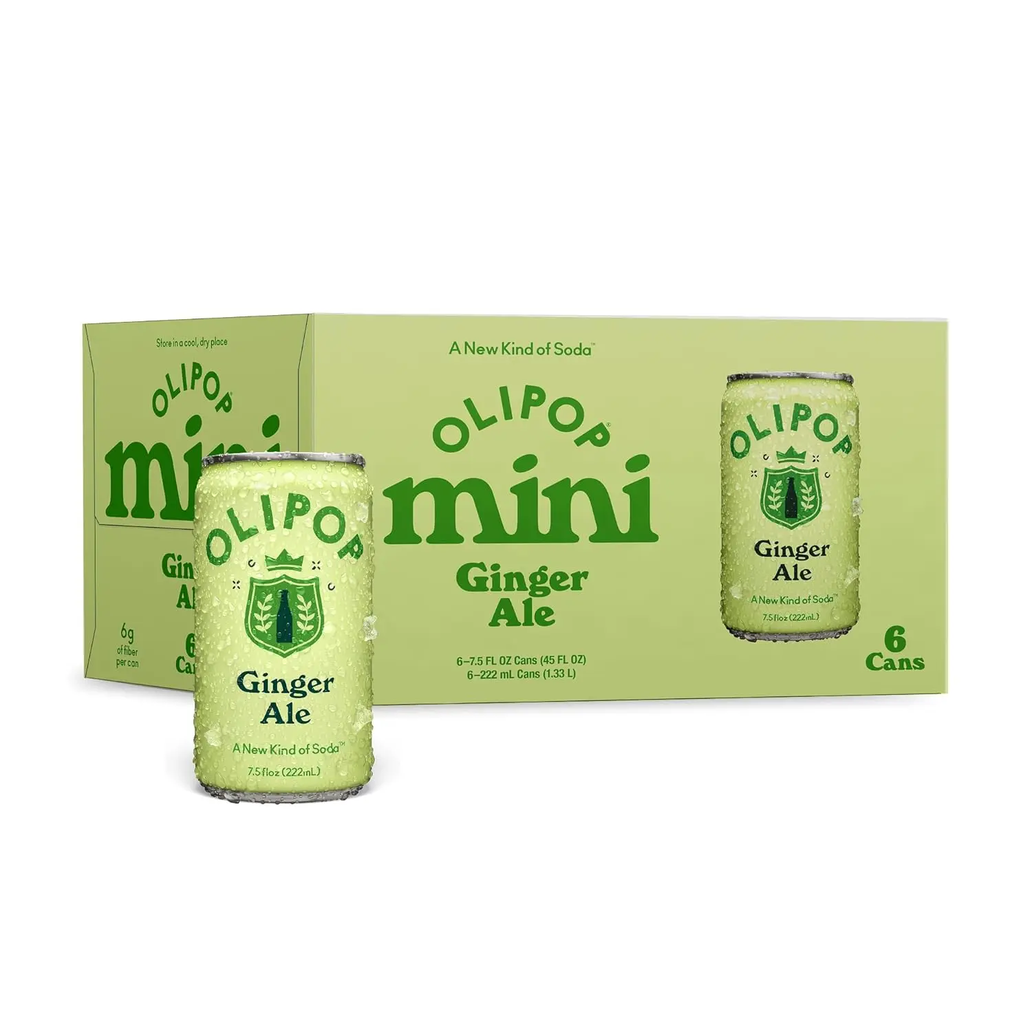 OLIPOP Minis Prebiotic Soda Pop, Ginger Ale, Pantry Pack Packed with Prebiotics, Fiber, and Botanicals, Gluten Free, GMO Free, 7.5oz (6-Cans)