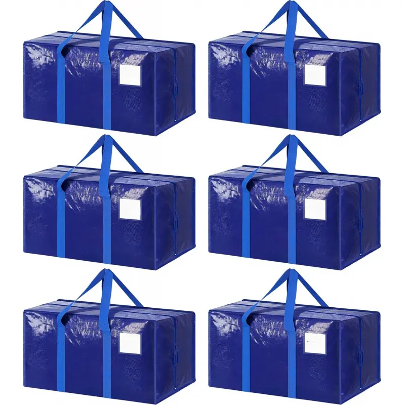 Storage Containers 6-Pack for Bedding, Heavy-Duty Collapsible Coated PE Totes with Zipper and Fully Wrap Around Handles, Waterproof for Camping, 65 lbs Cap.