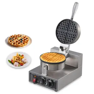 Garvee Commercial Waffle Maker 1300W - Round Stainless Steel Non-Stick Rotatable Waffle Iron with 50°C-300°C Temperature Range, Ideal for Restaurants, 110V