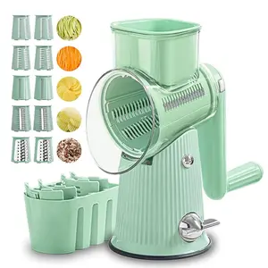 Rotary Cheese Grater with Handle, 1 Set Kitchen Round Mandoline Vegetable Slicer with Interchangeable Blades, Easy To Clean Rotary Grater Slicer, Utensils