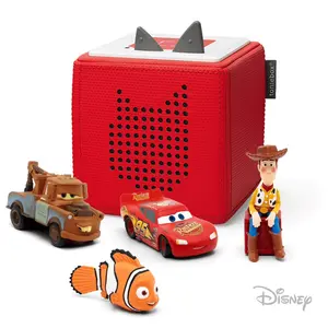 Red Toniebox 1 Kids Audio Music Player Disney Pixar Bundle with Woody, Lightning McQueen, Mater, and Nemo | For Kids 3+