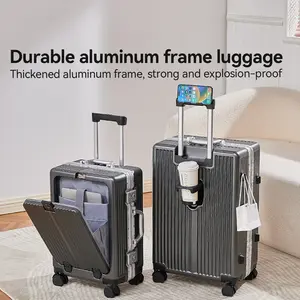 The PERFECT Business Travel Carry-On Luggage:​ Durable Aluminum Frame + TSA Lock! Features laptop compartment, cup holder, phone stand & ultra-quiet 360° wheels. Your ultimate organized & smooth travel companion!