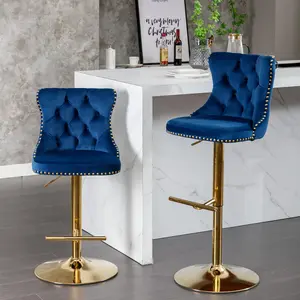 Velvet Swivel Bar Stools Set of 2 Kitchen Counter Adjustable Height Upholstered Barstools with Metal Leg for Kitchen Island, Bar, Dining Room