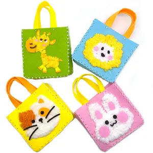 DIY Handmade Felt Bag Kit, Cartoon Sewing Fun Shoulder Bag Craft Set, Thread Painting Material Pack for Creative Projects