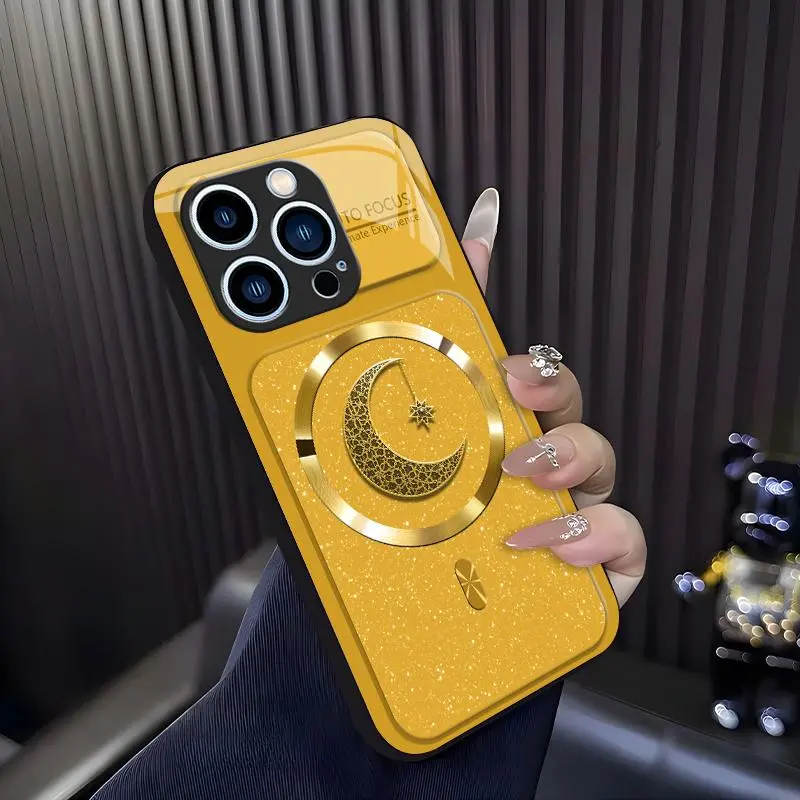 MagSafe Smartphone Casing for iPhone 14 Pro - Luxury Lace Moon Star Aesthetic Sparkly Shockproof Cellphone Protection Accessories, Model 952