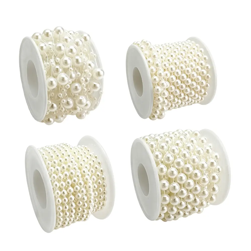 4 Rolls 82 Feet Pearls String Garland, Faux Pearl Beads Roll Strand for Crafts, Artificial Pearls Chain Trim for Wedding Party Flower Valentine Christmas Decoration, 4mm 6mm 8mm 8+3mm,beige