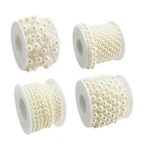 4 Rolls 82 Feet Pearls String Garland, Faux Pearl Beads Roll Strand for Crafts, Artificial Pearls Chain Trim for Wedding Party Flower Valentine Christmas Decoration, 4mm 6mm 8mm 8+3mm,beige
