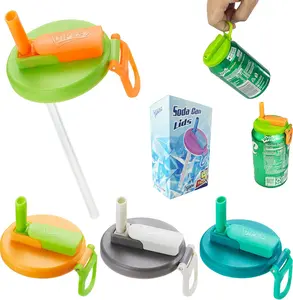 4-Pack Silicone Soda Can Lids with Straws, BPA-Free, Fits Standard Cans, Leak-Proof, Ideal for Soda, Juice, and Beverages, Colorful Mixed Set. Drinkware Multicolor Children's Day