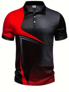 Men's geometric printed casual golf jersey, short sleeved lapel shirt top, outdoor clothing