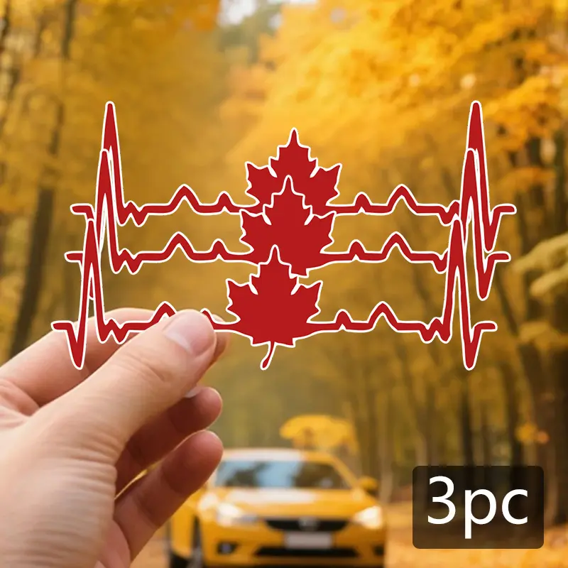 3PCS/SET Artistic Healing-Style Red Maple Leaf ECG Sticker (3PC) For Car Body, Notebooks, Backpacks Autumn Vibe Decor Bright Red Texture With Warm Artistic Vibe Easily Grasp Autumn Healing Trend