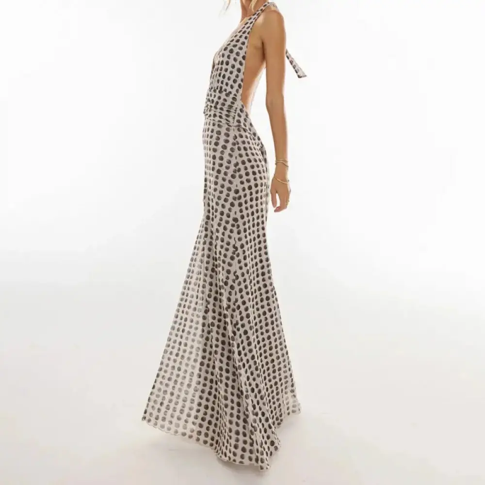 Women's 2026 Sleeveless Halter Backless Long Maxi Dress, Floral Printed, Polka Dot, Summer Cocktail, Dresses for Wedding Guest, Floral Printed Dress