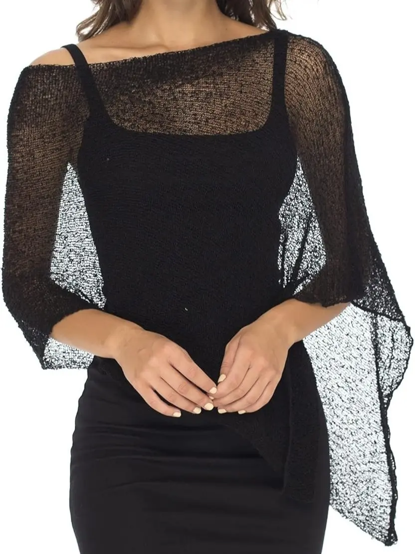 Women's Beach Cover Ups, Sheer Lightweight Knit Poncho Top with an Asymmetric Hem, Airy Drop Shoulder Shrug for a Hazy Sexy Effect, Loose Fit, Swimsuit Coverups, Lightweight Knit Keeps You Airy, Loose Fit Flatters Many Shapes