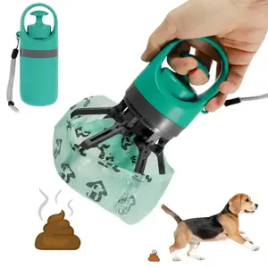 Trending on TikTok! Portable dog poop scoop for easy carry; smart leash clip holder for trash bags and a grabber; portable pet waste scoop for dog walks, includes one bag dispenser; suitable for outdoor use.