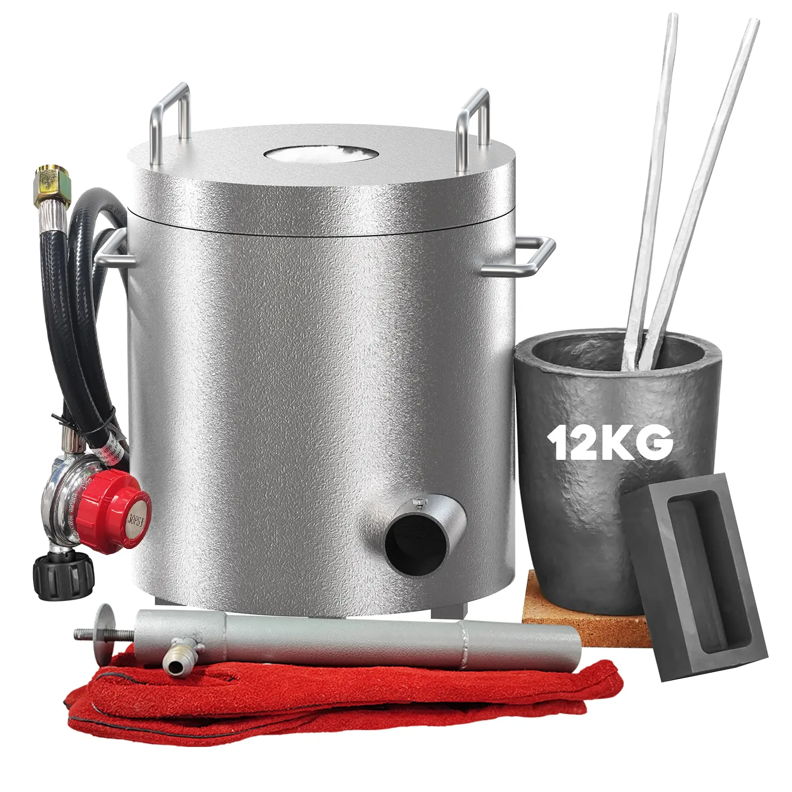 12KG High-Temperature Propane Melting Furnace Kit, 2700°F Stainless Steel Metal Foundry for Casting & Scrap Recycling, Complete Set with Crucible and Tongs, Perfect for Jewelry Making & Metalworking