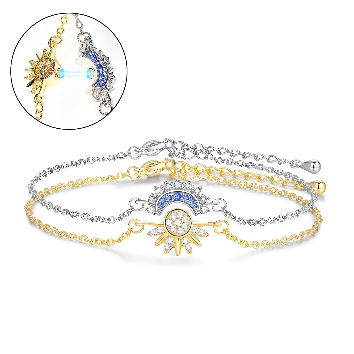 Sun and Moon Bracelet Set for bestfriend, sister gift,Stackable Gold Sun & Blue Moon Bracelet, Matching Couple/Friendship/sister Jewelry