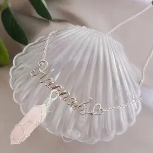 Handmade Custom Non-Natural Crystal Name Necklace Birthday Christmas Gifts for Women Teen Girls (Silver Color)