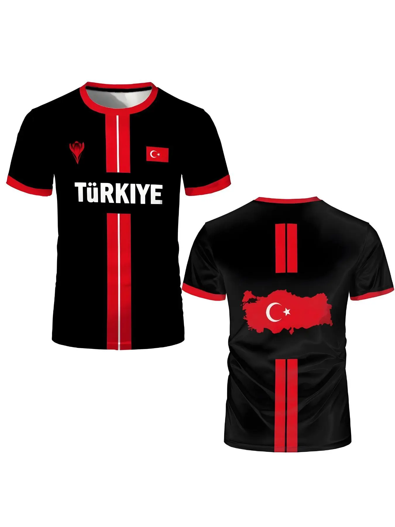 Turkish Sports Jersey, Turkish Flag 3D Print Fashion Men's T-Shirt, Breathable Polyester, Outdoor Activities, Casual Wear, Football Fans Gift, Football Jerseys