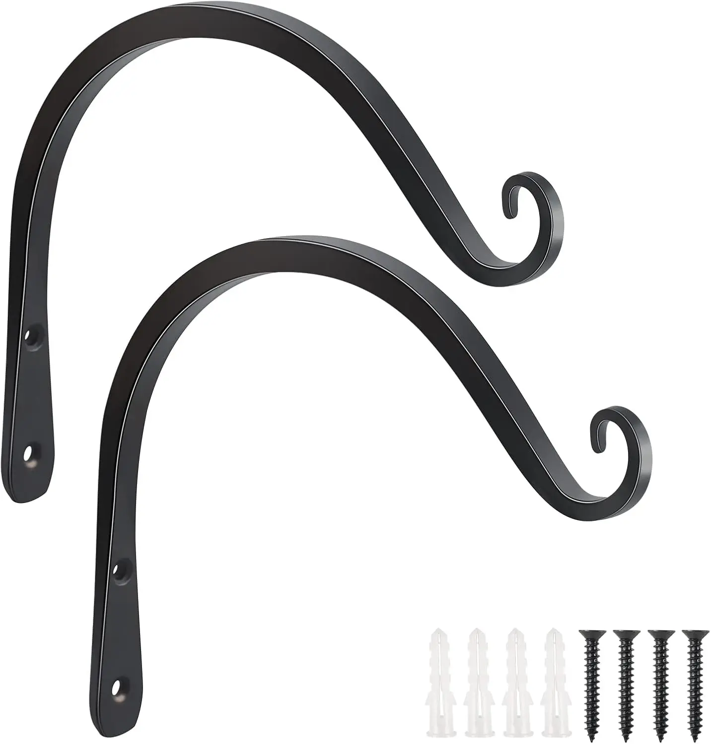 2-Pack Heavy Duty Metal Wall Mount Hanging Brackets, 8 in Plant Hangers (Holds Up to 44 lbs) for Outdoor/Indoor Hanging Baskets, Bird Feeders, Black
