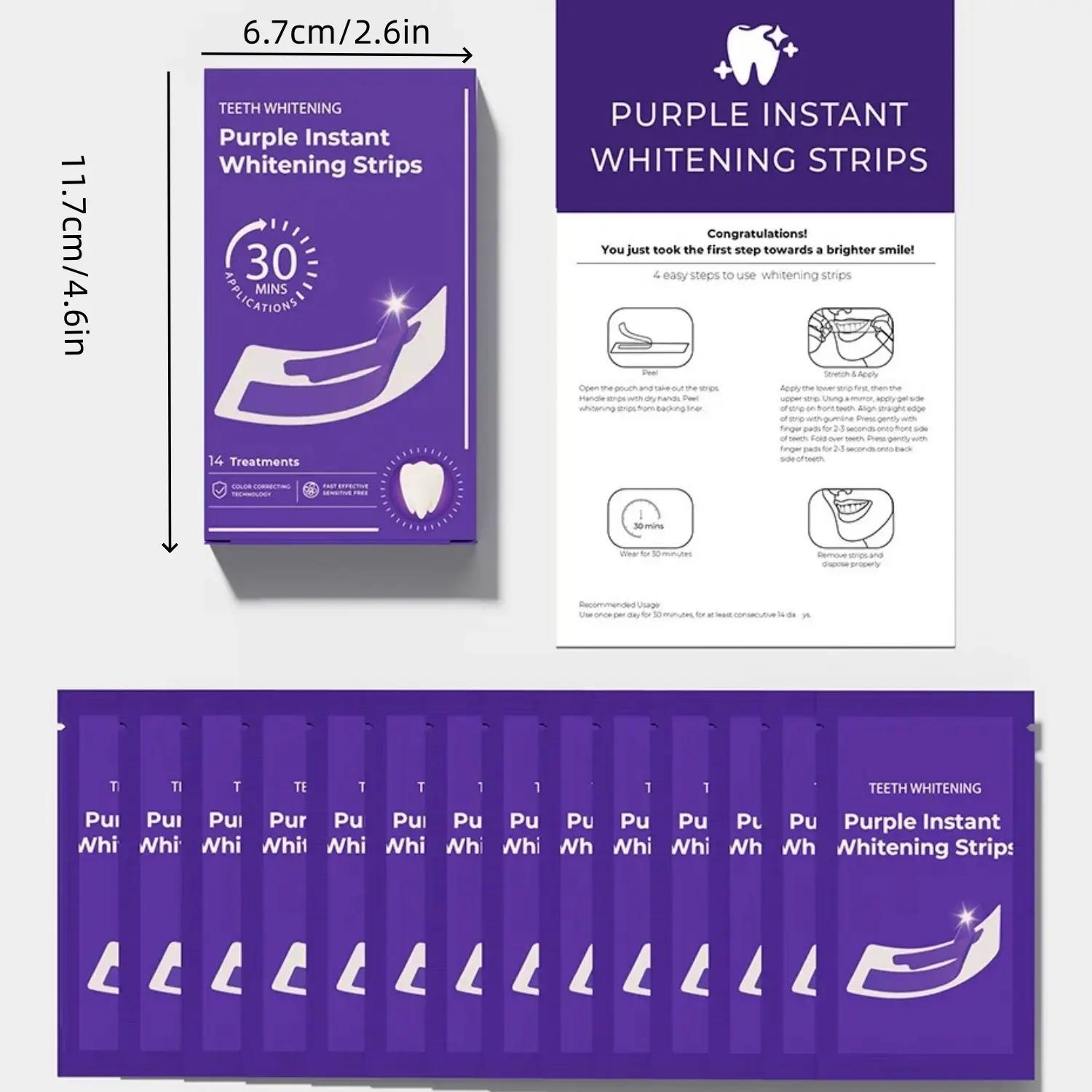 Purple Teeth Whitening Strips– 56/42/28/14 Pairs, Peroxide-Free, Enamel-Safe for Sensitive Teeth, Deep Stain Removal for Coffee & Smoking, Non-Slip Residue-Free, Whitening & Color Correction, Daily & Travel Dental Care