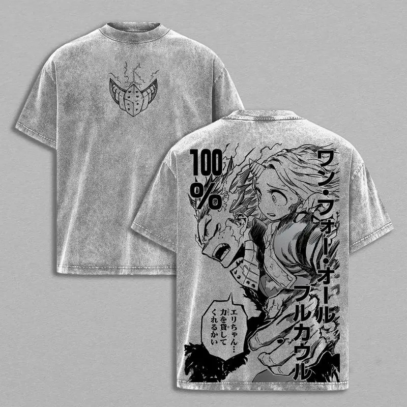Women's My Hero Academia Deku & Eri Movie Vintage Oversized Washed Heavy Cotton Classic Round Neck Short Sleeve Seamless Unisex Anime T-Shirt, Double Printed Retro Streetwear Graphic Top, 2XL Relaxed Fit Gift for Hero Fans, 1-Piece Sports Apparel, Anime M