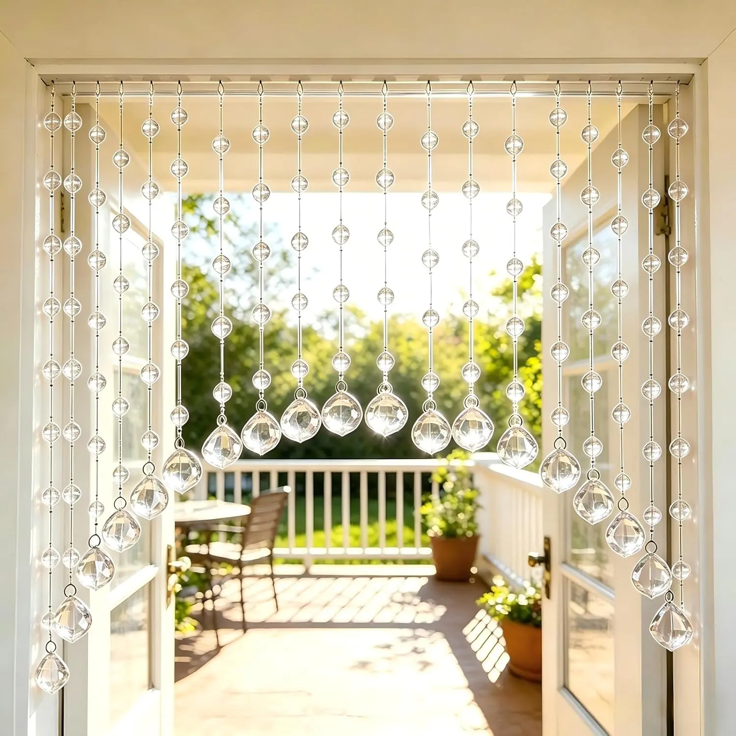 20-Strand Crystal Beaded Curtain, Multicolor Acrylic Arched Room Divider with Rainbow Beads for Bedroom, Living Room, Cafe