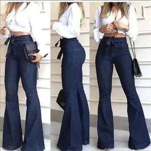 Womens High Waisted Bell Bottom Jeans Denim High Rise Flare Jean Pants with Wide Leg and Belt Womenswear Trouser Blue Streetwear